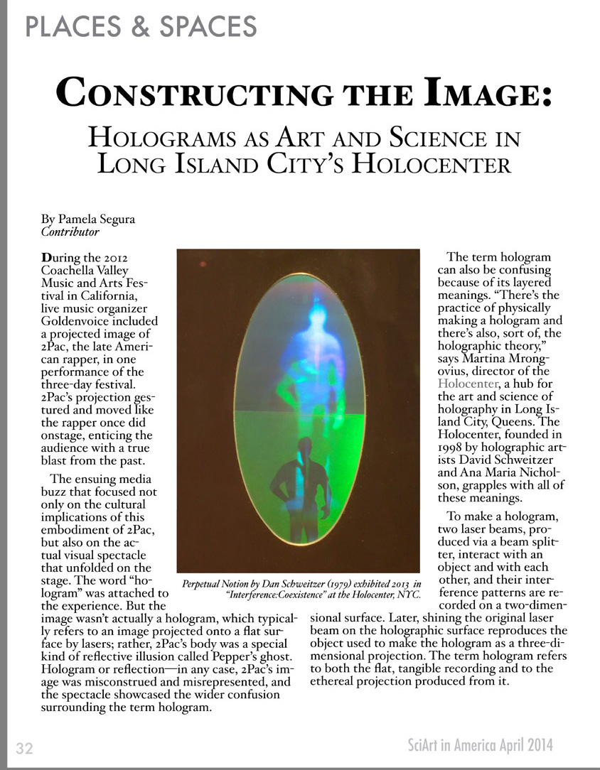 SciArt in America Martina Mrongovius HoloCenter hologram image construction page 1