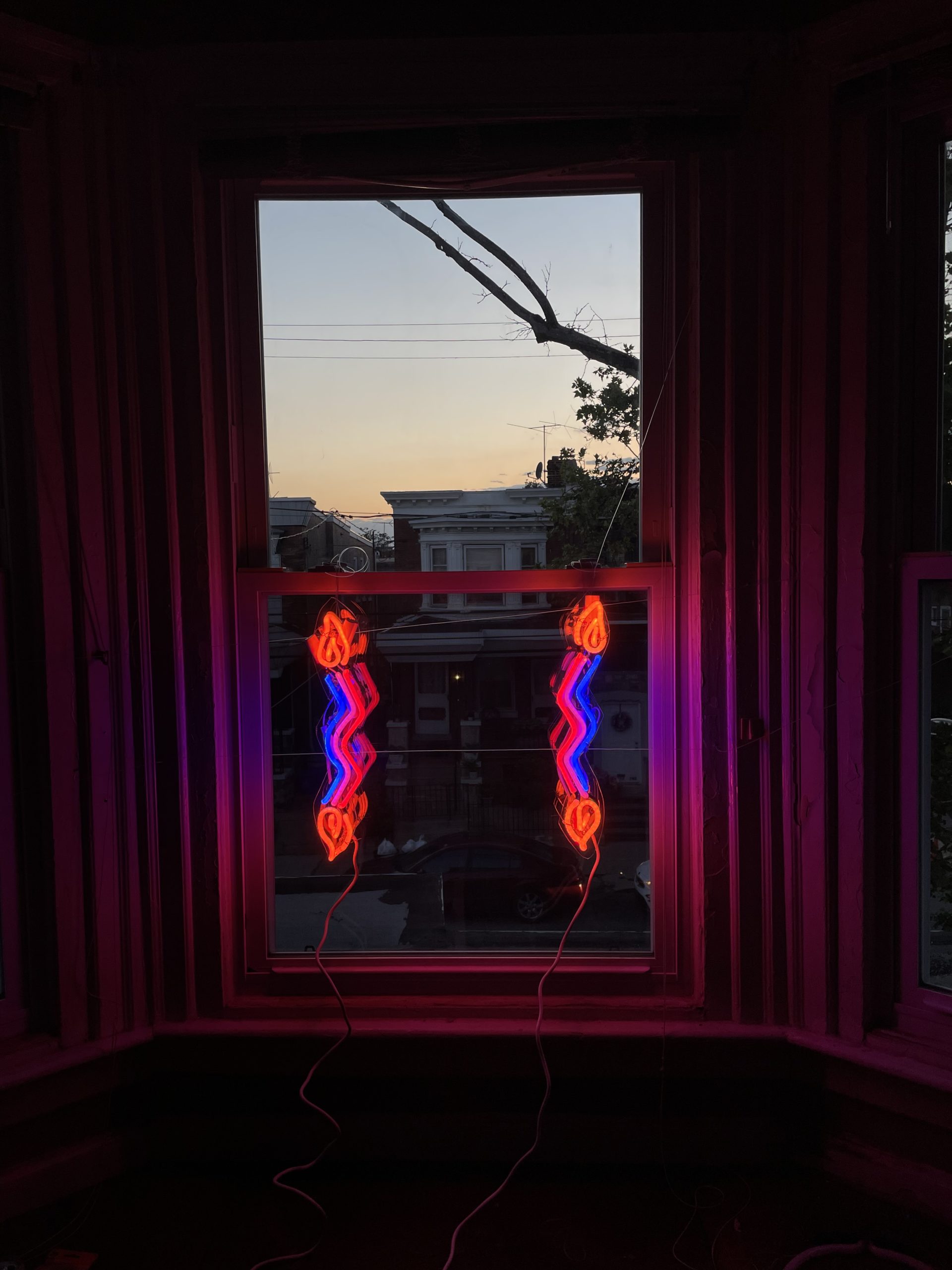 Alissa Eberle, Burning the candle at both ends, neon light sculpture for LIGHT WINDOWS in Philadelphia