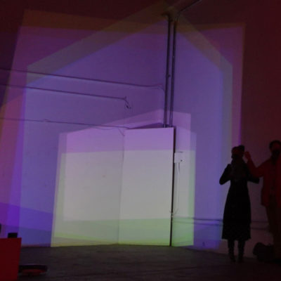 Ed Bear Nine Degrees of Freedom (2020), Installation with nice video projectors at Edge of Light