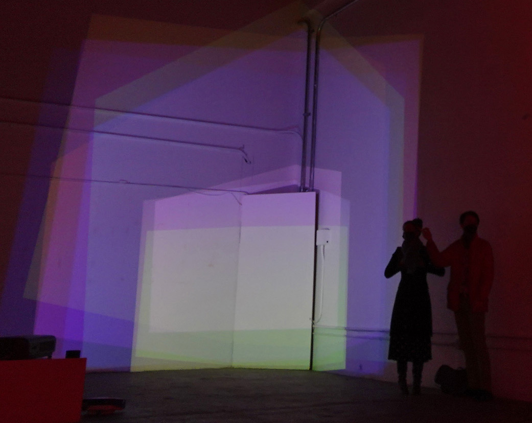 Ed Bear Nine Degrees of Freedom (2020), Installation with nice video projectors at Edge of Light