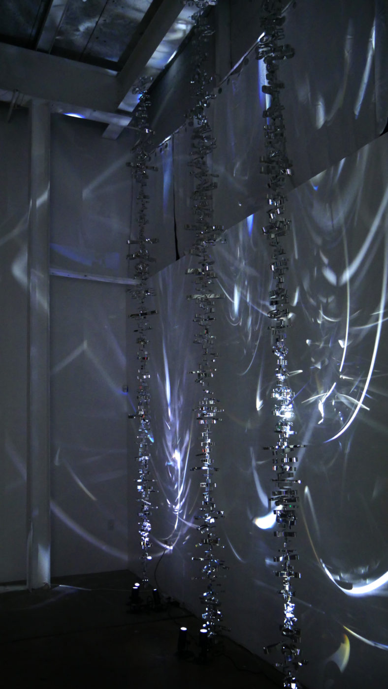 Kazue Taguchi  LLUM STEAM installation with reflective mylar at Space Light the Holocenter exhibition at the Plaxall Gallery